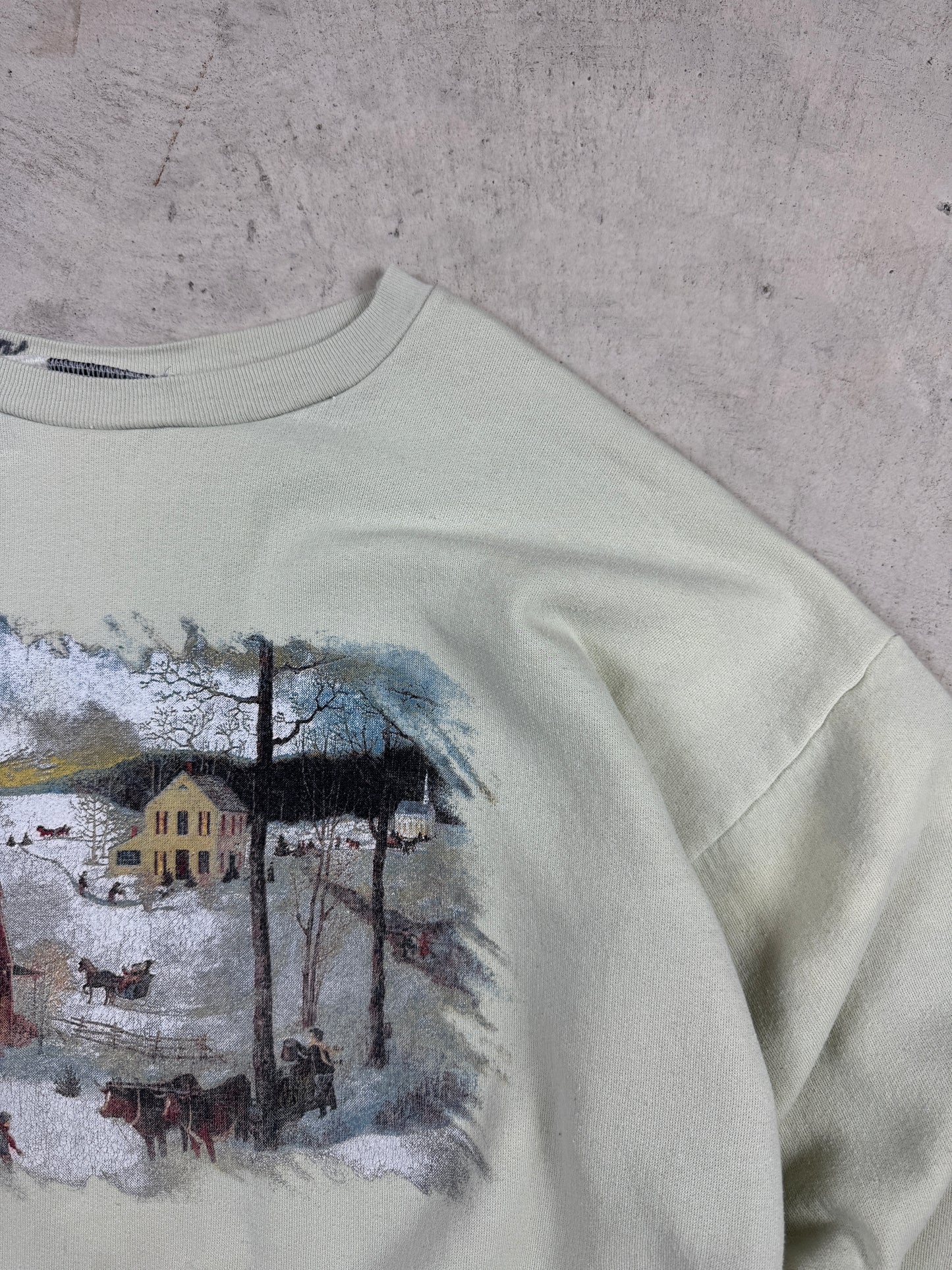 1990s Light Green Snowy House Crewneck