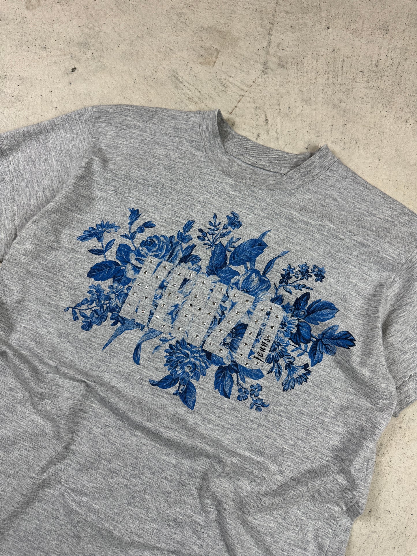 Kenzo Rhinestone Blue Flower Tee