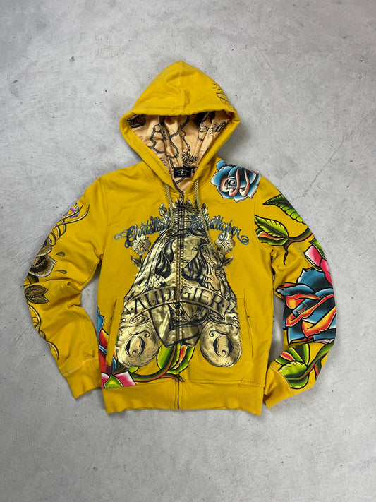 Ed Hardy Christian Audigier Yellow Zip-Up Hoodie