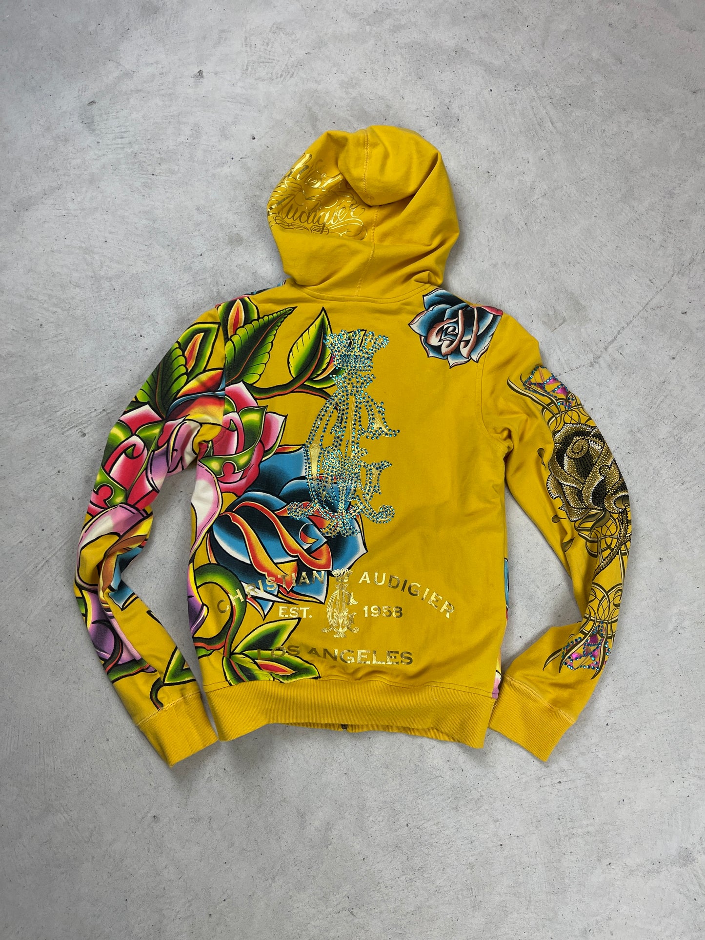 Ed Hardy Christian Audigier Yellow Zip-Up Hoodie