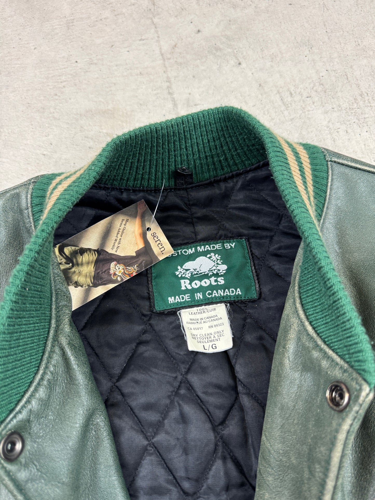 1990s Faded Green Roots Varsity Jacket