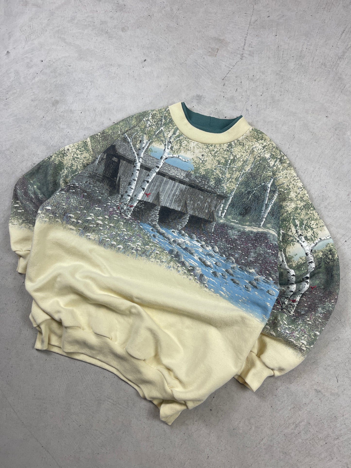 1990s Nature River All Over Print Sweatshirt