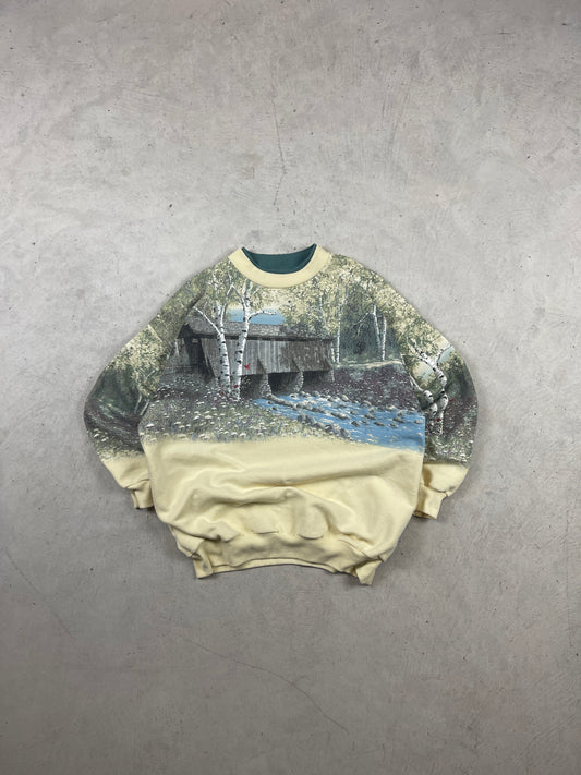 1990s Nature River All Over Print Sweatshirt