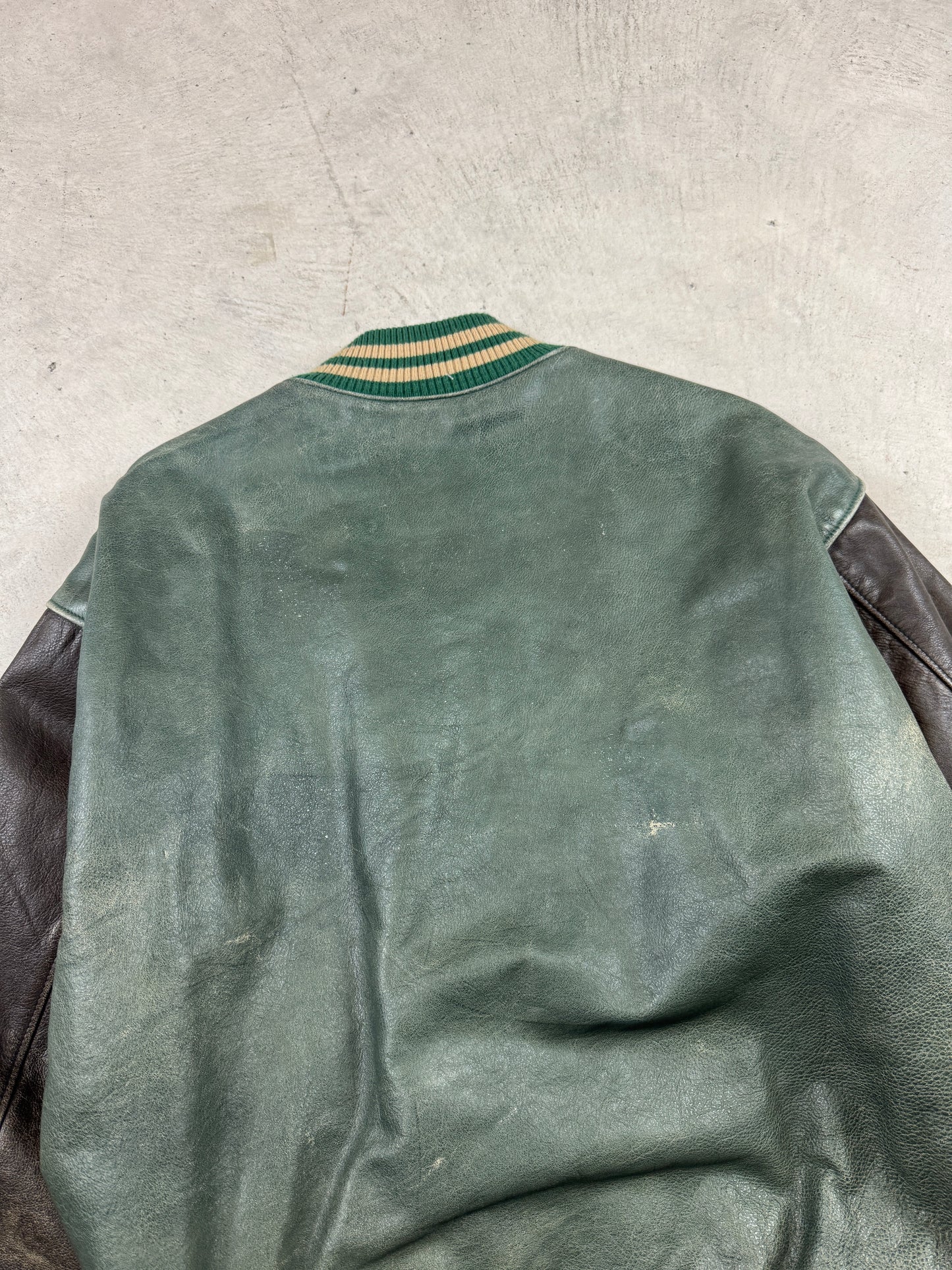 1990s Faded Green Roots Varsity Jacket