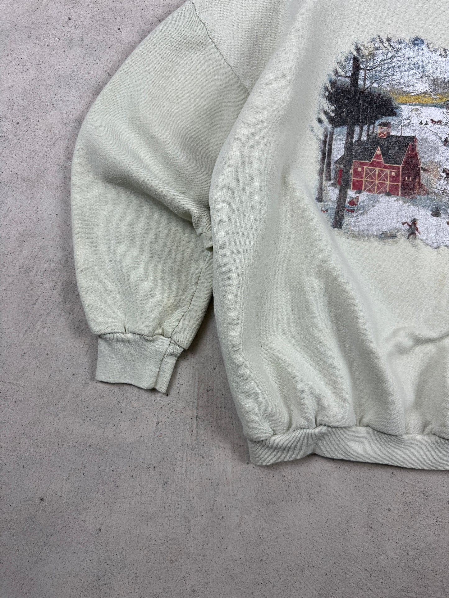 1990s Light Green Snowy House Crewneck