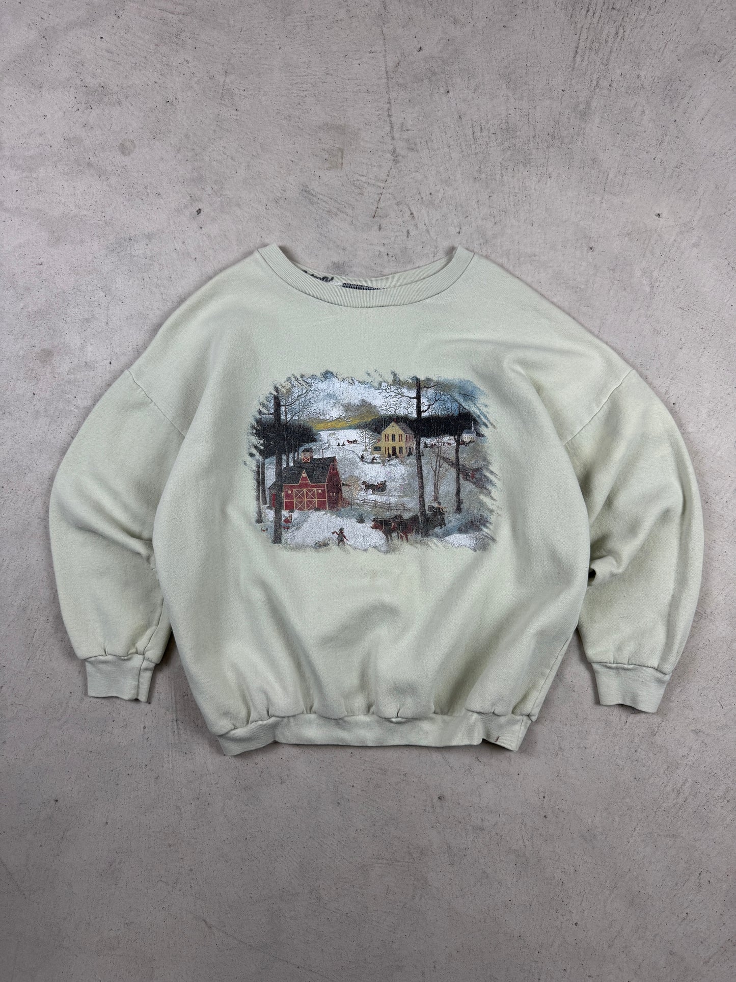 1990s Light Green Snowy House Crewneck