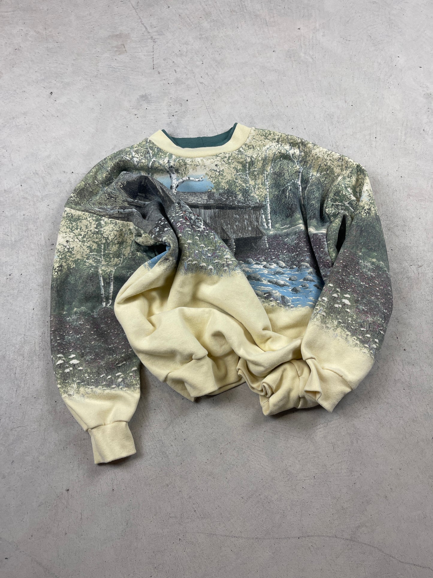 1990s Nature River All Over Print Sweatshirt