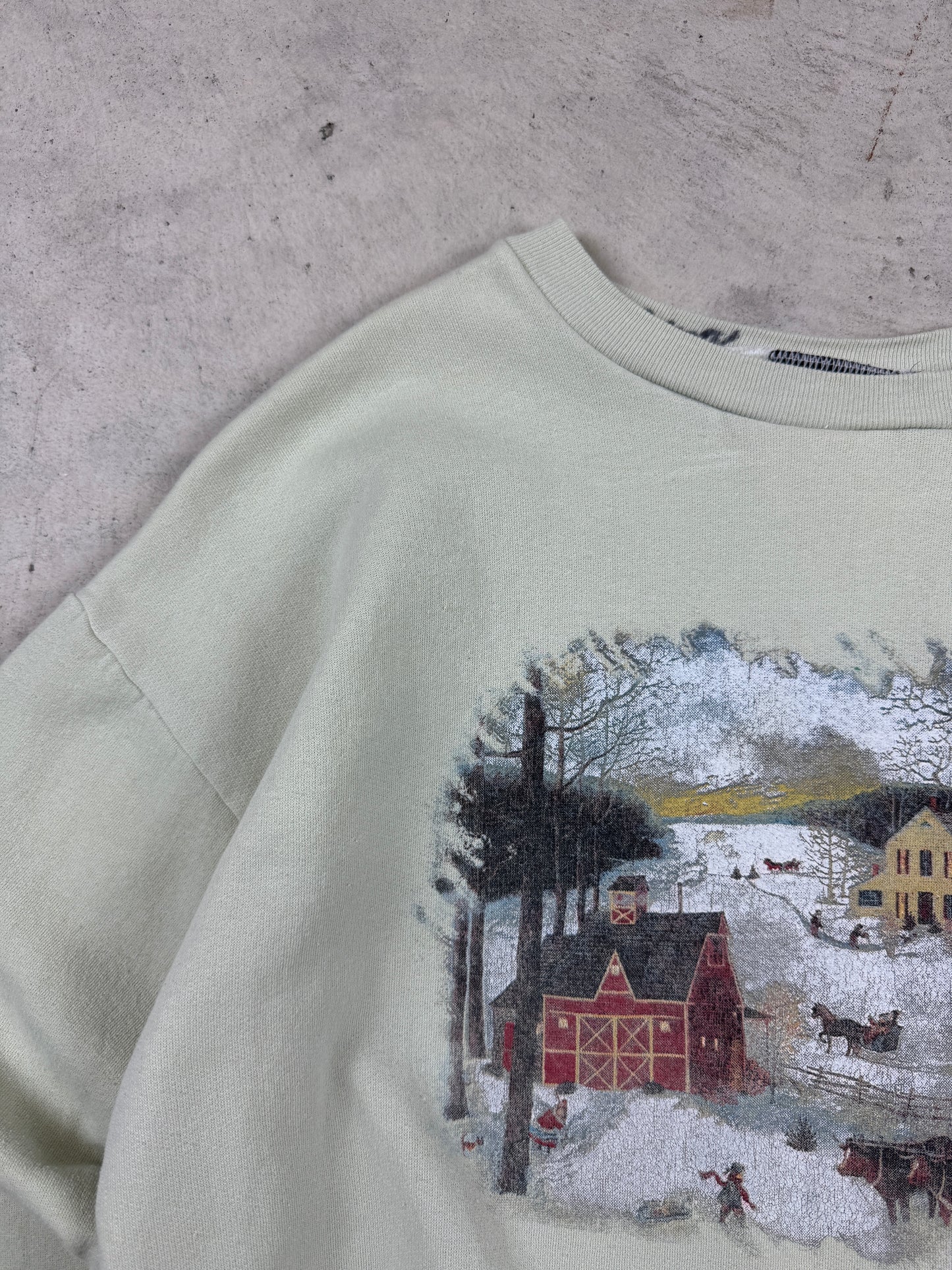 1990s Light Green Snowy House Crewneck