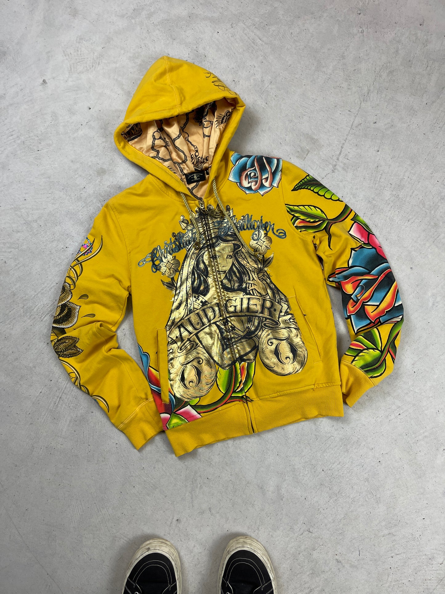 Ed Hardy Christian Audigier Yellow Zip-Up Hoodie